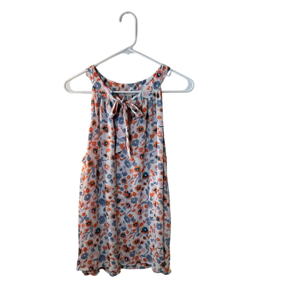 Lila Rose Tie Front Sleeveless Blouse Semi Sheer Size XL Floral